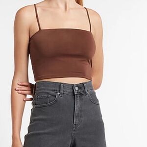 Express Body Contour Silky Square Neck Brown Crop Cami XS NWT
